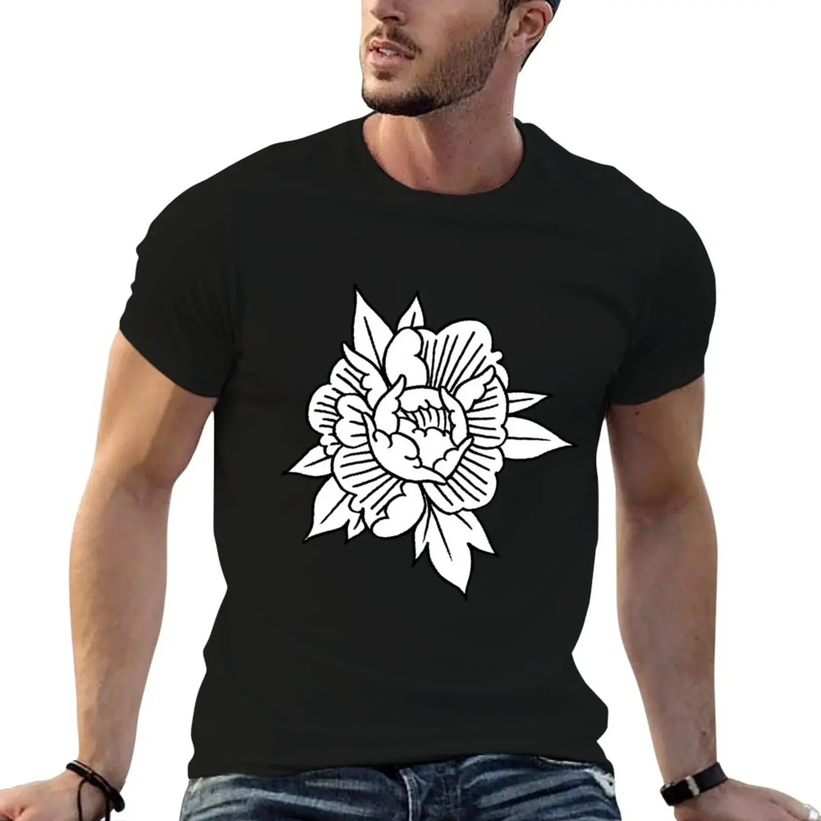 Peony traditional tattoo T-Shirt cotton graphic tees anime tshirt customs design your own man t shirt shirts men graphic