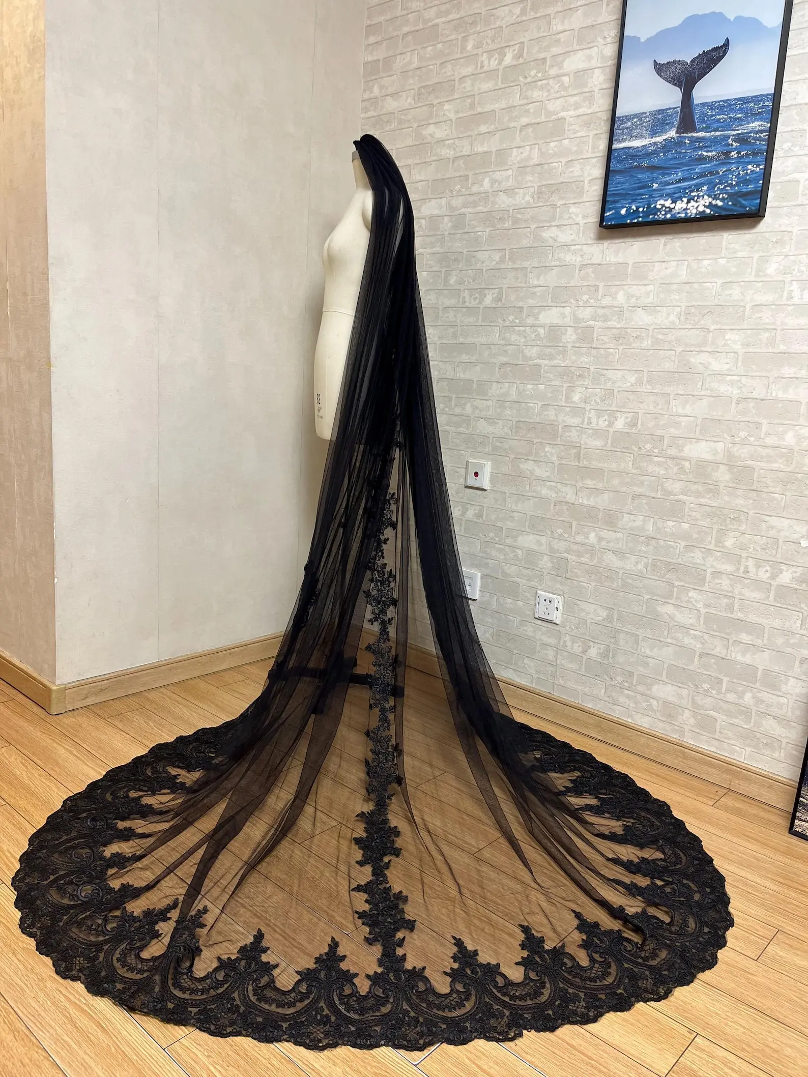 Soft Tulle Black Romantic Fashionable Single-layer Bridal Lace Wedding Dress Retro High-end Elegant Bridal Church Wedding Veil