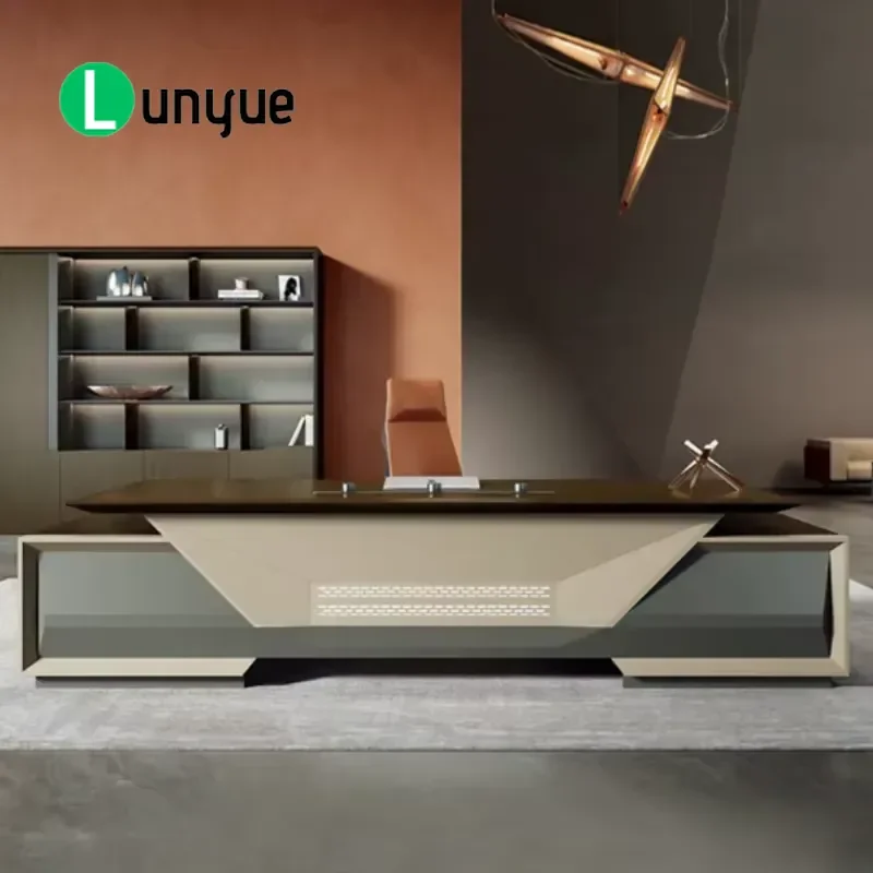 Luxury Modern Durable Wooden Executive Desk for Boss CEO with Adjustable Features and File Drawer Storage Home Office