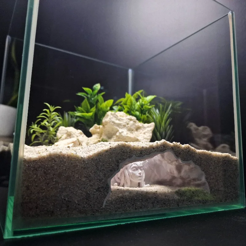 Aquarium Medusa Cave Decor - Gorgon Snake Hair Themed Shrimp Hiding House & Breeding Observation Ornament