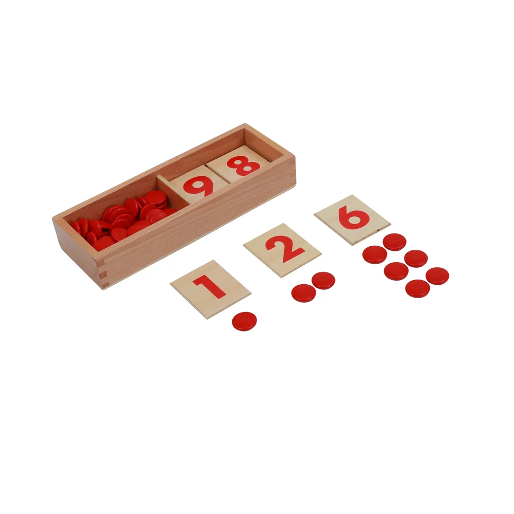 Montessori Math Toys Wood Number Cards and Counters W/ Box Counting Game for Children Early Learning Tools Mathematics Materials