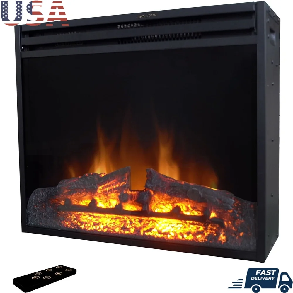 

27-дюймовый электрический каминный обогреватель, вставка с дистанционным управлением, 5116 БТЕ, 9-часовой таймер, регулируемая яркость пламени, защита от перегрева