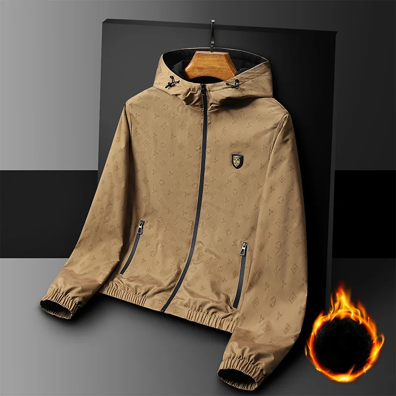 

Fashion Men's Casual Windbreaker Jackets Hooded Jacket Man Waterproof Outdoor Soft Shell Winter Coat Clothing Warm Fleece Thick