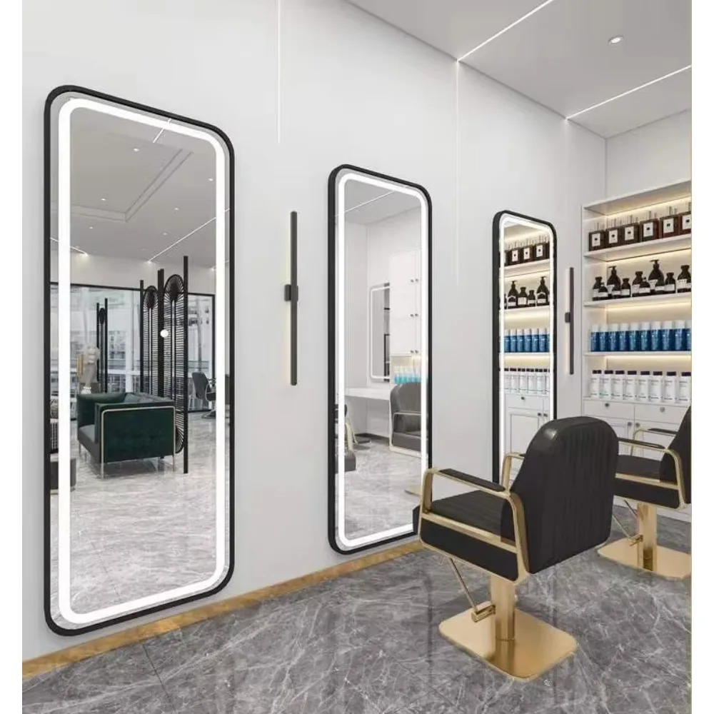 Set of 3pcs Luxury Modern Iron & Glass Barber Shop Mirrors With LED Lights Beauty Salon Decorative Station Mirrors for Sale