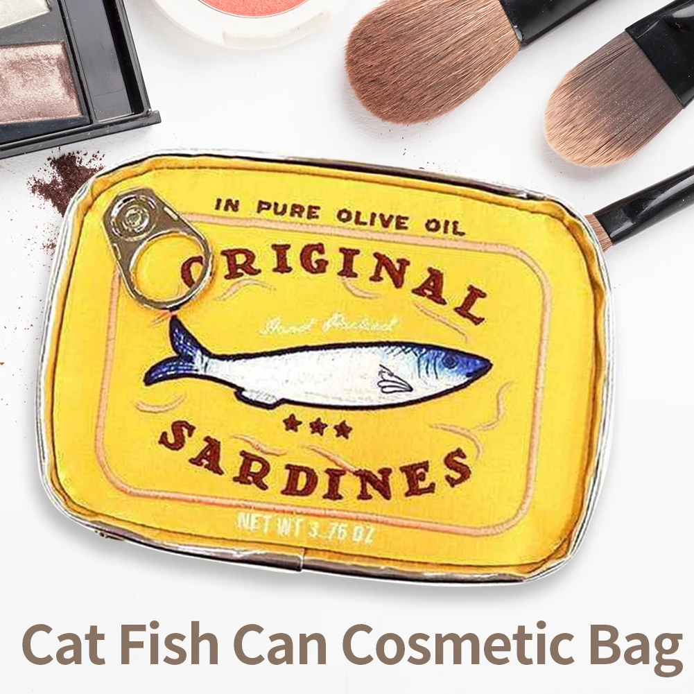 Borsa cosmetica carina lattine di sardine forma borsa divertente borsa da toilette portatile creativa borsa da trucco morbida multifunzione con