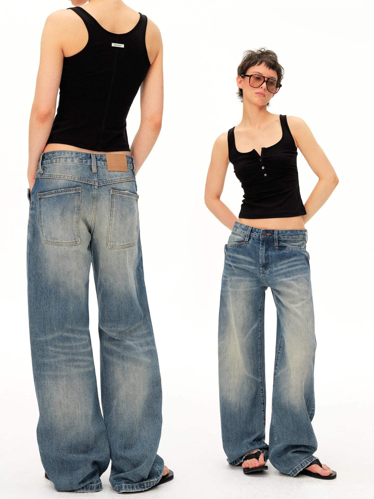 

BGT Cleanfit Straight Leg Distressed Washed Denim Pants Adult Summer Cotton Non-Stretch Natural Waist Wide Leg Jeans