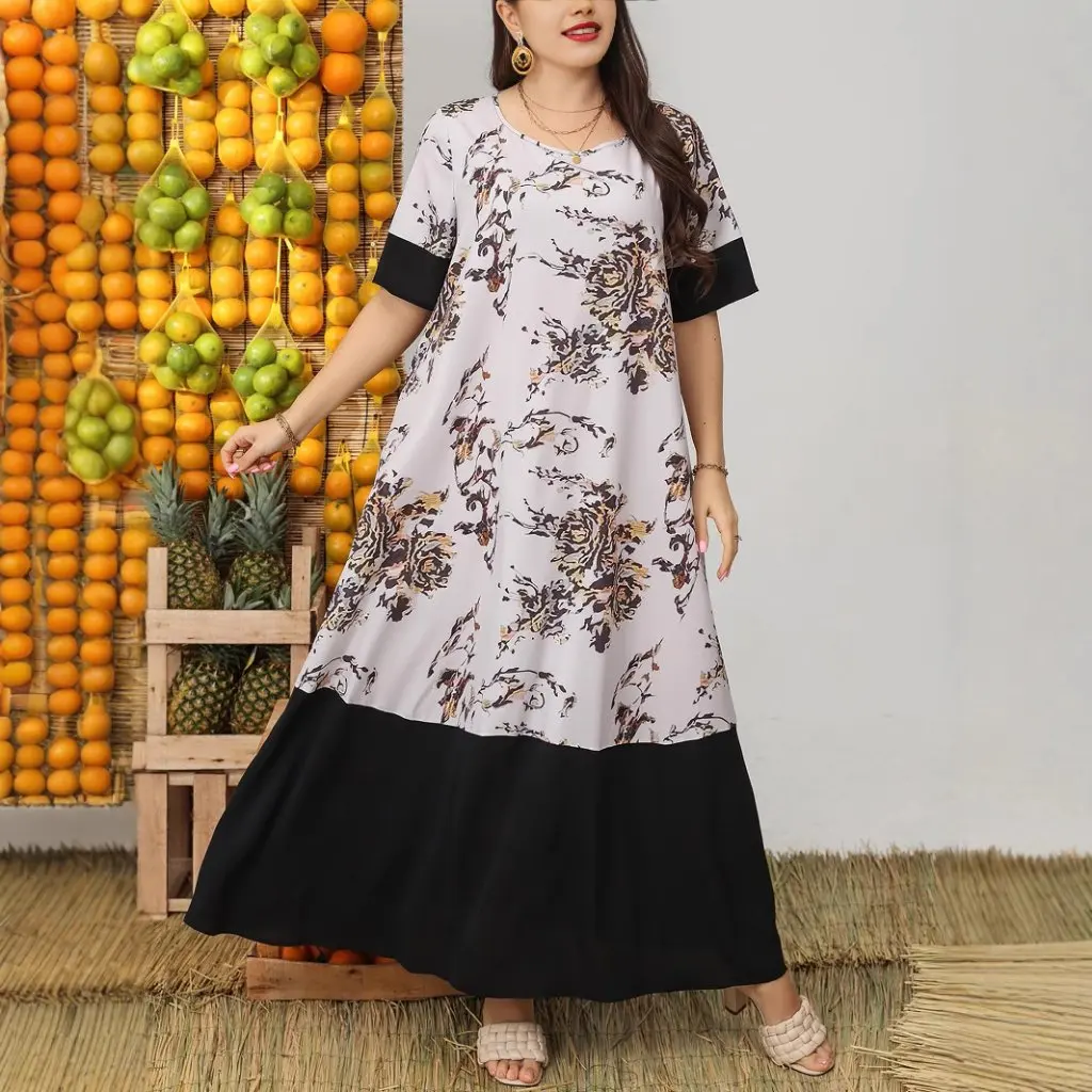 

Новое весенне-летнее повседневное элегантное цветное контрастное платье с принтом больших размеров, женское платье на Ближнем Востоке, в наличии, большая одежда