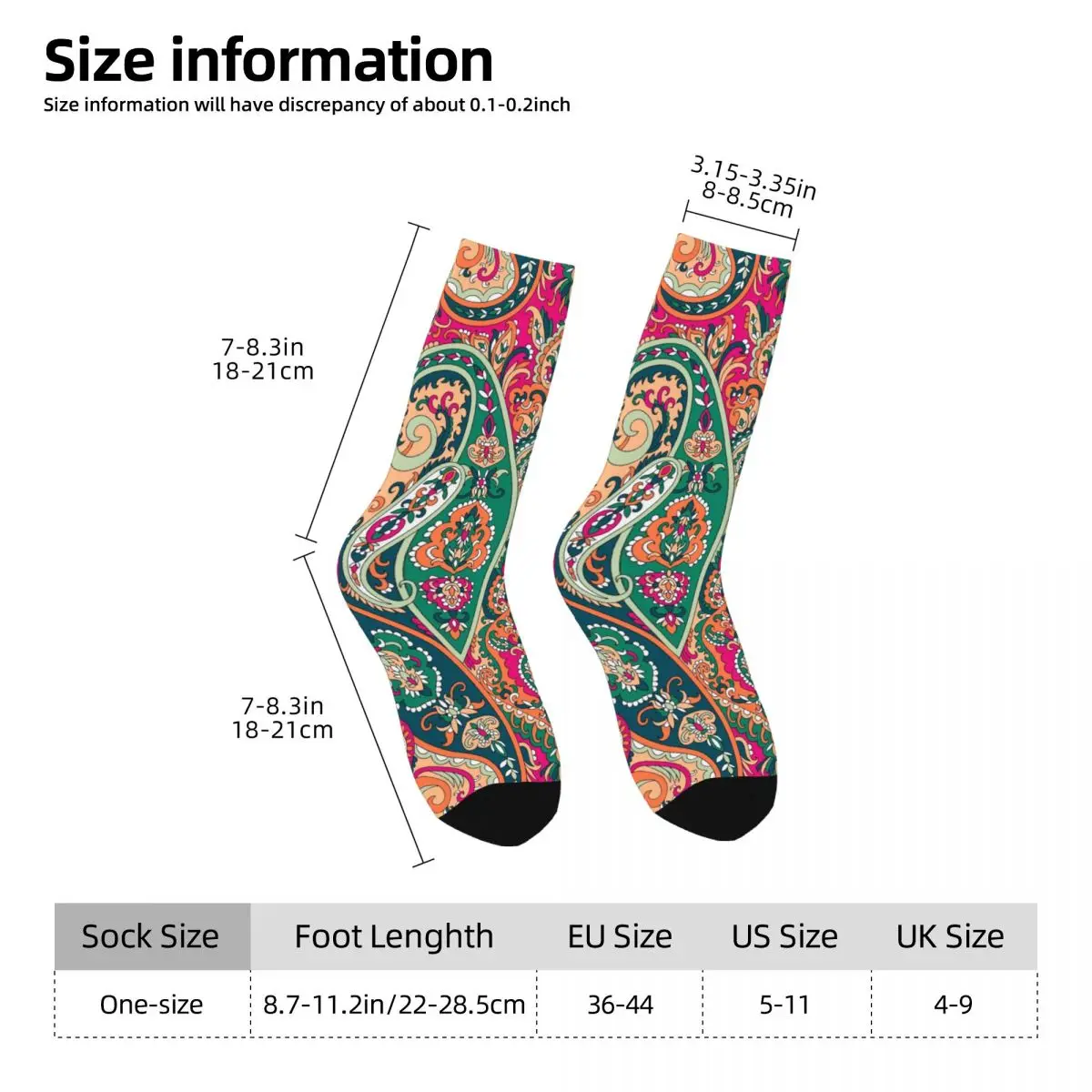 Happy Vintage Swirling Paisley Design Crazy Men's Socks Unisex Harajuku Pattern Printed Novelty Crew Sock Boys Gift