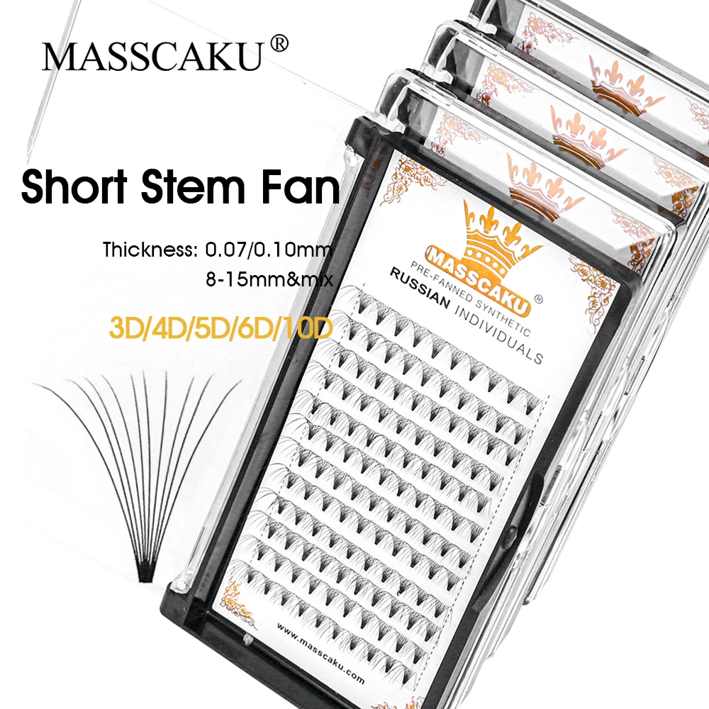 

High Quality 12 Rows 0.07/0.10mm Eyelash Extension 8-15mm Mix Size C D Curl Short Stem Premade Volume Fans Lash Extensions