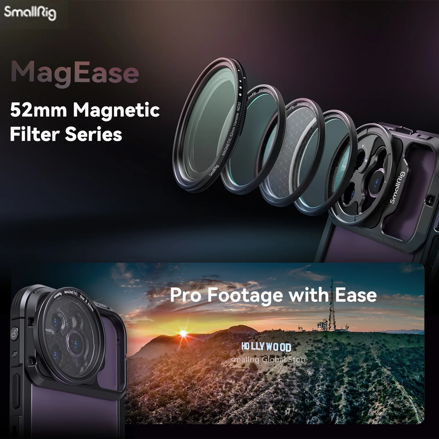 Smallrig MagEase 52mm Magnetic Phone Filter CPL VND 1/4 Black Mist Star-Cross Filter for iPhone 14 Xiaomi 12SUltra/13Ultra