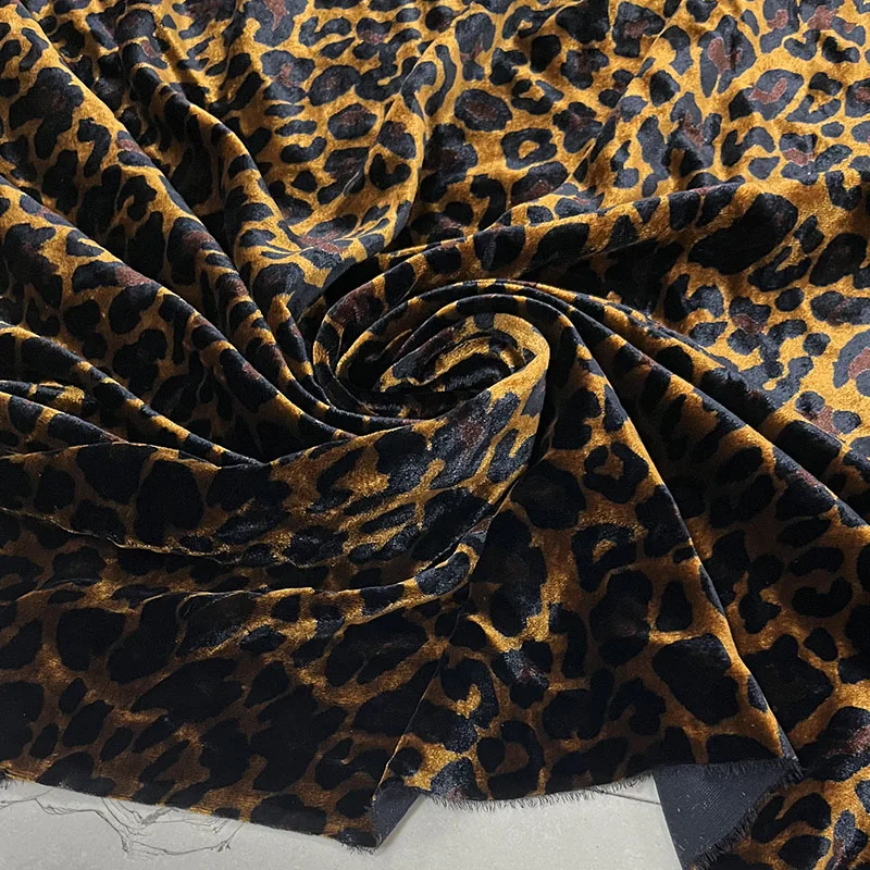 

Natural Mulberry Silk Fashion Leopard Pattern Fabric for Printed Dress Shirt Cloth By The Meter DIY Sewing Material
