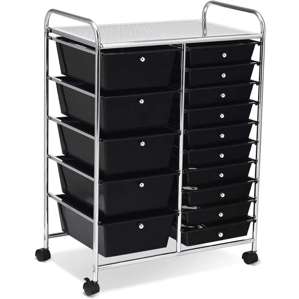 15 Drawer Rolling Storage Cart, Mobile Utility Cart with Lockable Wheels, Drawers, Multipurpose Organizer Cart for Home, Office