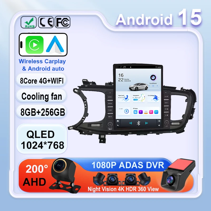 

Android 15 для KIA Optima K5 2014-2015 Автомобильный радиоприемник Стерео DSP GPS LTE Беспроводной Carplay Auto DVD 5G WIFI 2DIN BT 9,7 дюйма