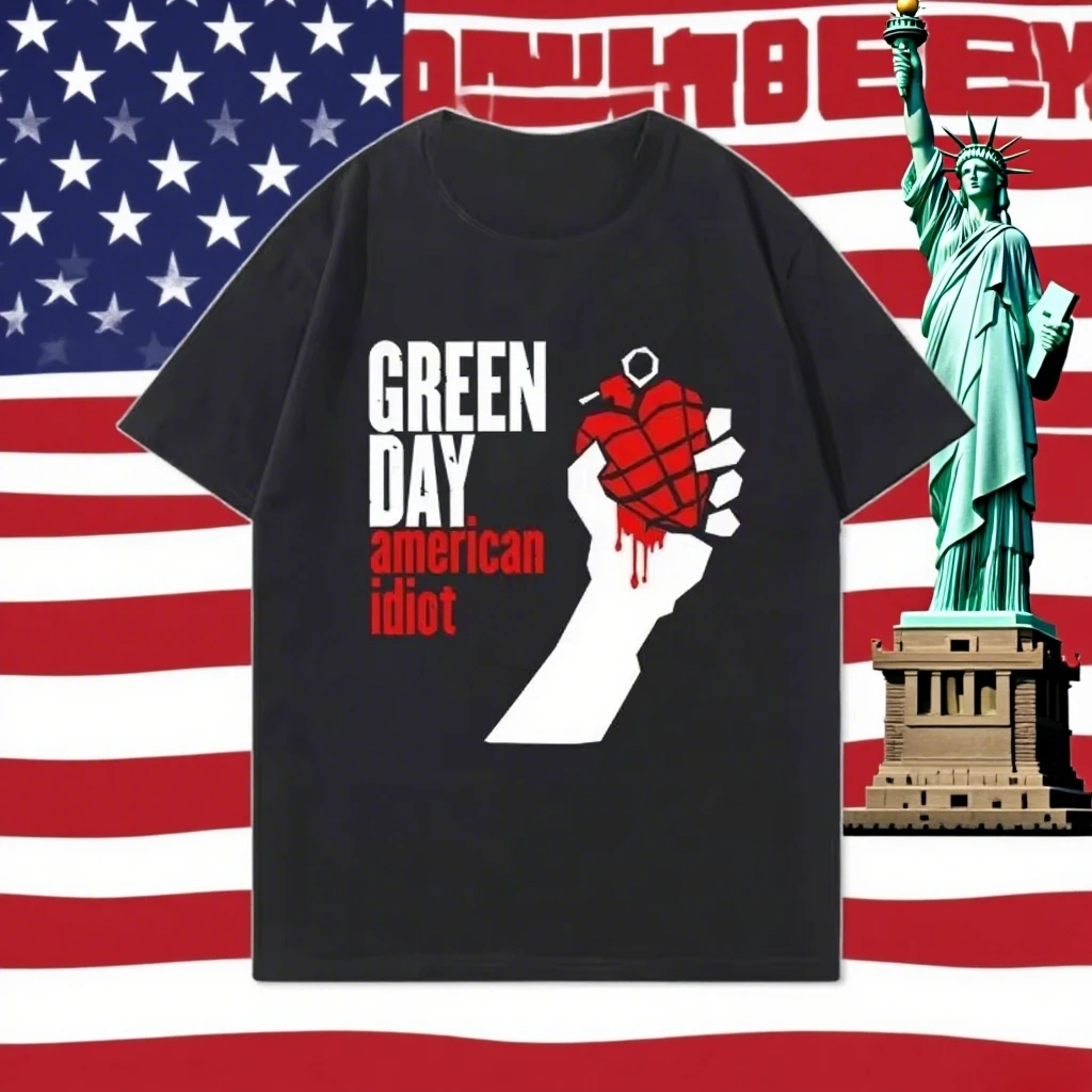

2025 Fashion New Green Day Green Day Band Black Large Size Men's Women's T-Shirt Cotton Printed Men's Women's Summer Clothing