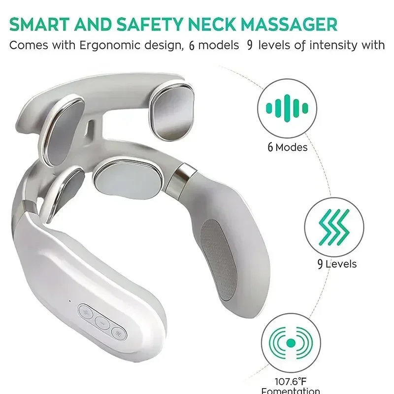 Neck Massage Machine 4 Head And Neck Protection Heating Hot Pressing Magnetic Pulse Wireless Shoulder Relief Pain Health Care