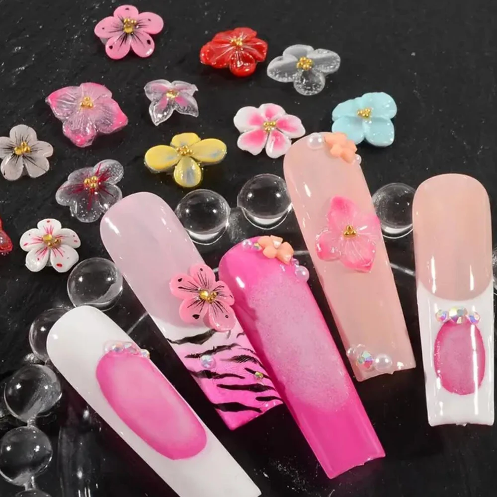 12 rejillas mixtas de lirio Sakura, coloridos dijes 3D para decoración de uñas, cristal de hielo, gradiente, estampado de leopardo, flores, decoraciones para uñas, piezas de manicura