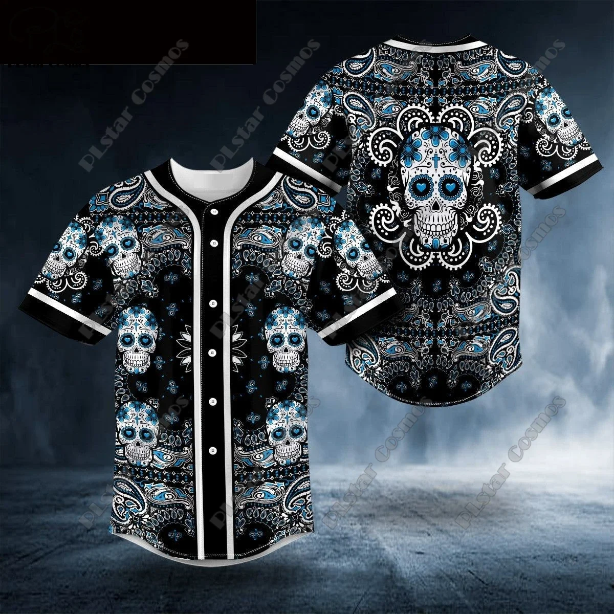 Image of Muster Farbe Schädel Baseball Jersey Baseball Jersey Shirt 3D Druck Herren Shirt Hip Hop Tops