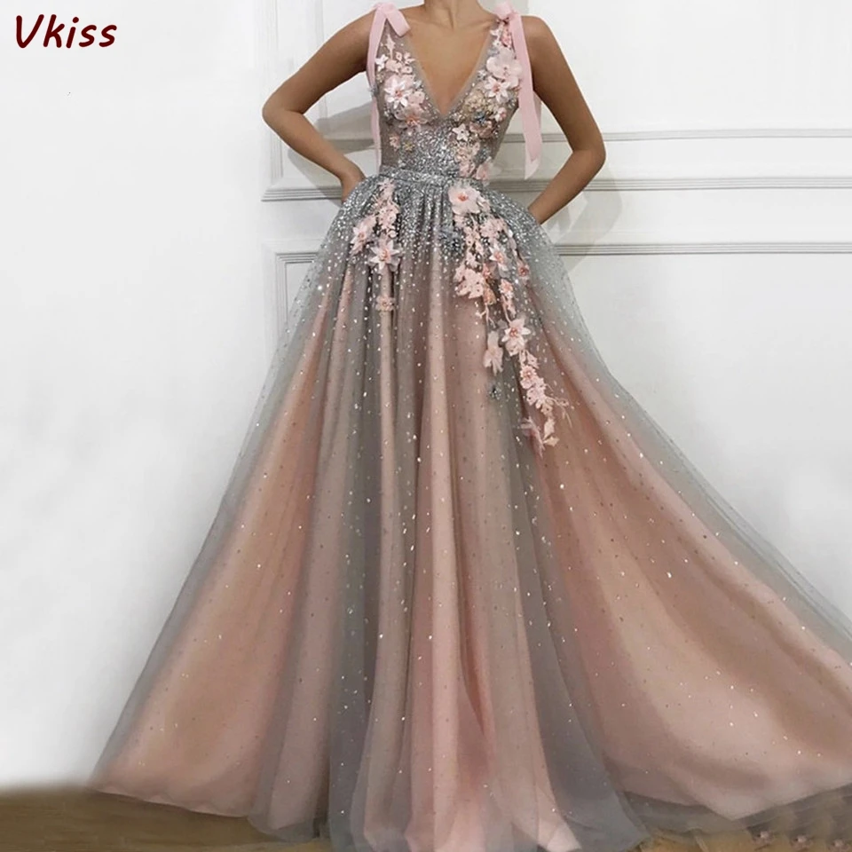 2022 carne rosa tule formatura maxi vestidos elegantes das mulheres festa formal noite longo apliques robes de luxo vestidos noite gala