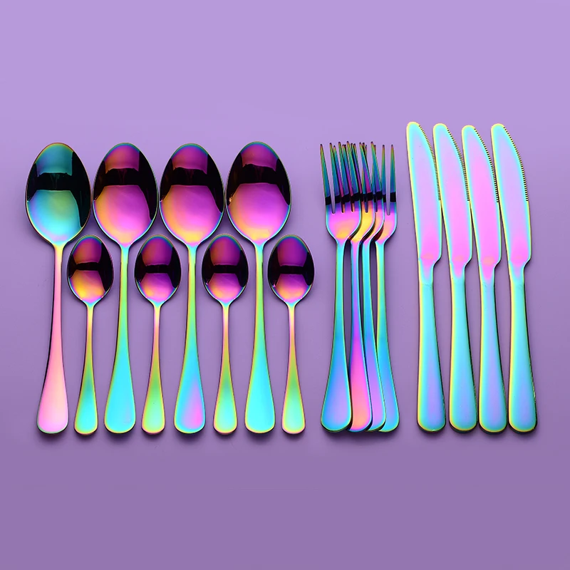 

Lingeafey Rainbow Tableware Stainless Steel Cutlery Set Kitchen Cutlery Holder Fork Spoon Set Forks Knives Spoons Dinner Set