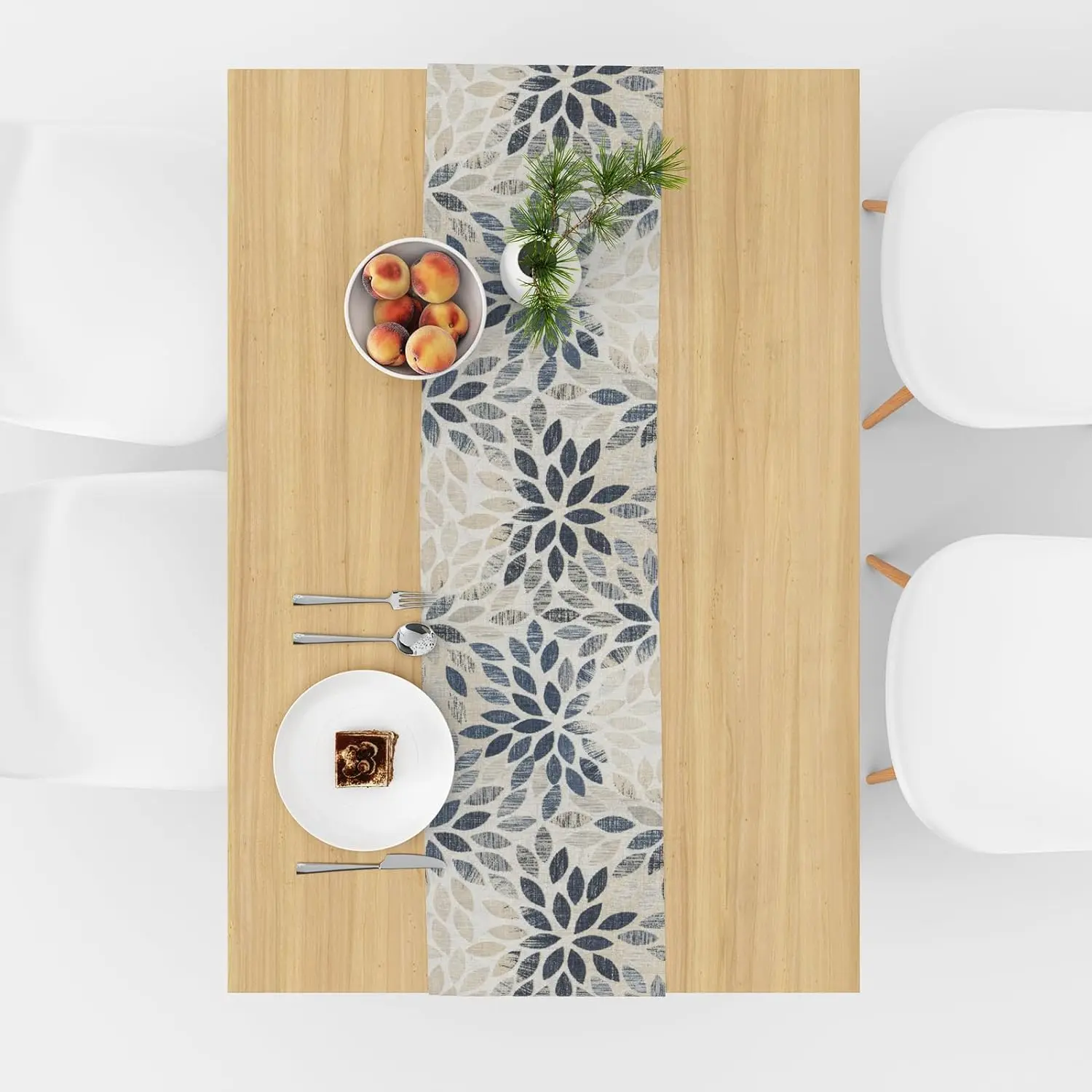 Navy Blue Dahlia Pinnata Flower Linen Table Runner Holiday Party Decor Farmhouse Kitchen Dining Table Runner Wedding Decorations
