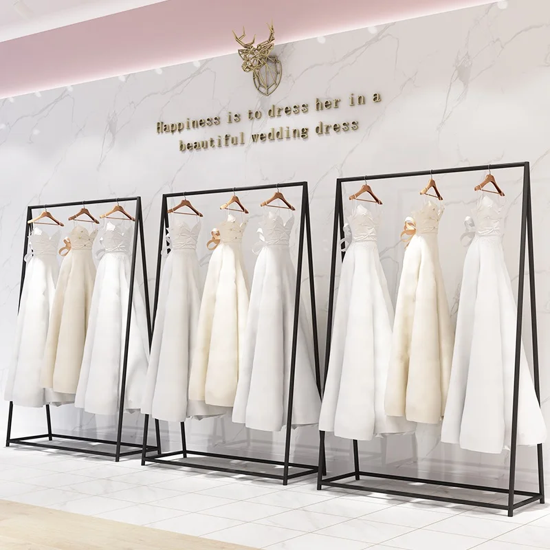 Customized. Hot Sales Wedding Dress Display Rack Garment Store Black Metal Clothing Display Rack Long Dresses Display