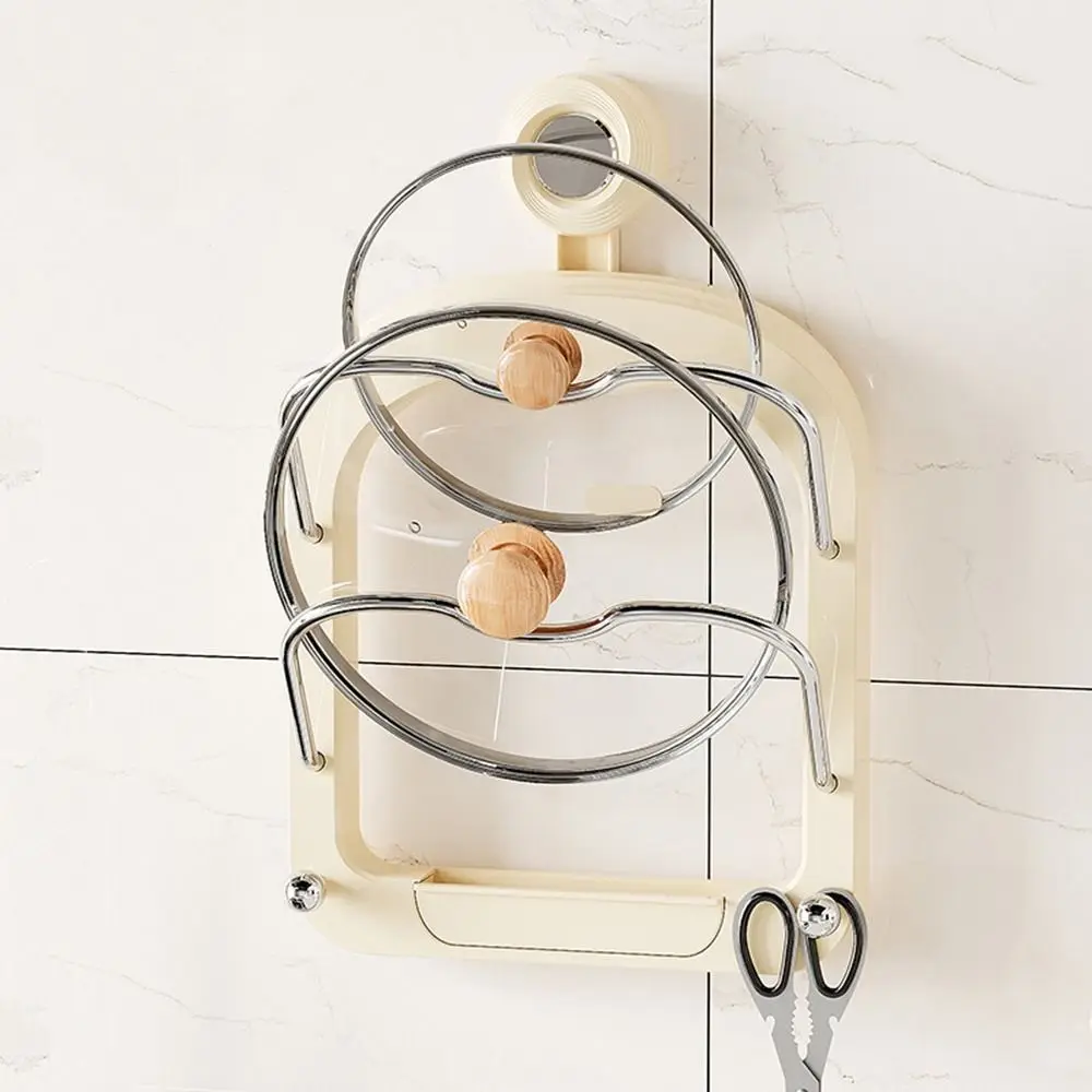 Plastic Suction Cup Pot Lid Rack Multi-Layer Wall Mounted Pan Cover Storage Holder Punch-Free Chopping Board Rack for Home