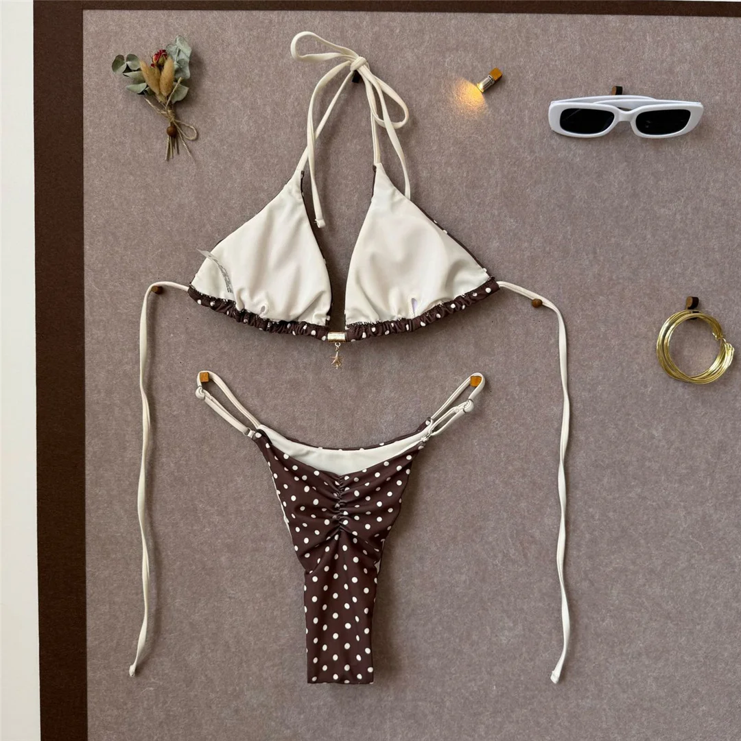 Polka Dot Neckholder-Bikini, Damen-Badeanzug, zweiteiliges Bikini-Set, Scrunch-Butt, gepolstert, Badebekleidung, Badeanzug, Schwimmbekleidung V8120 – Detail 3