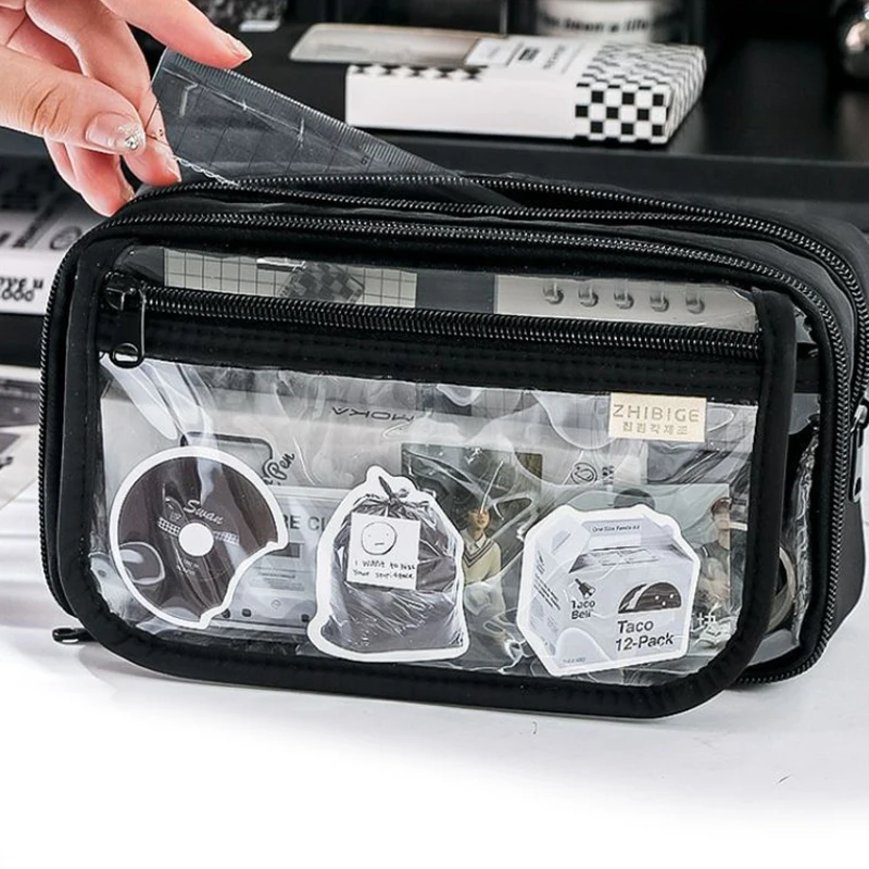 Large Capacity Pencil Bag Simple Stationery Storage Bag Children Pen Case Transparent Pencil Case Students School Supplies