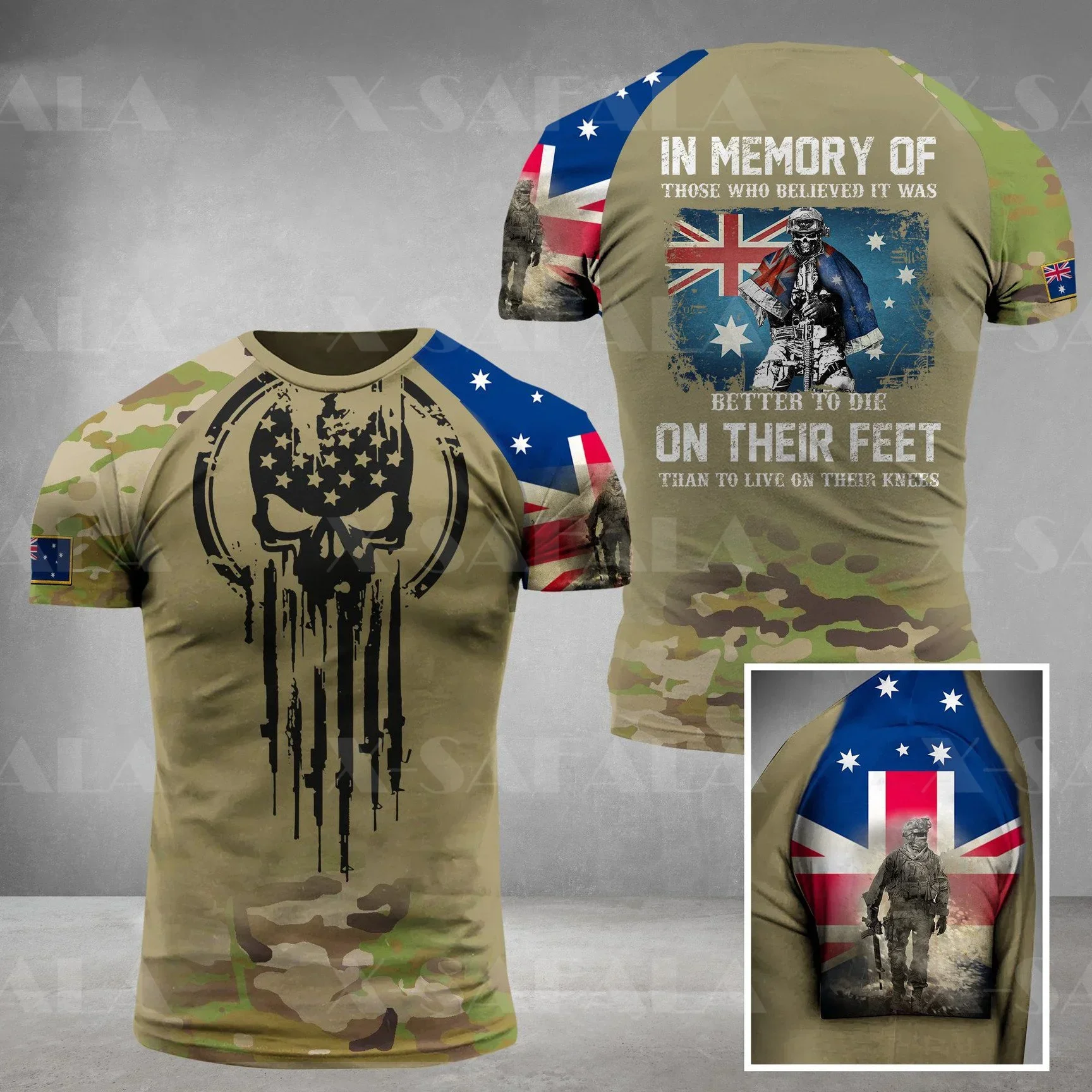 2024 Fashion Summer Short Sleeve O Collar Graphic Oversized Camouflage Australian Flag 3d Printed T-shirt Men's Breathable Top