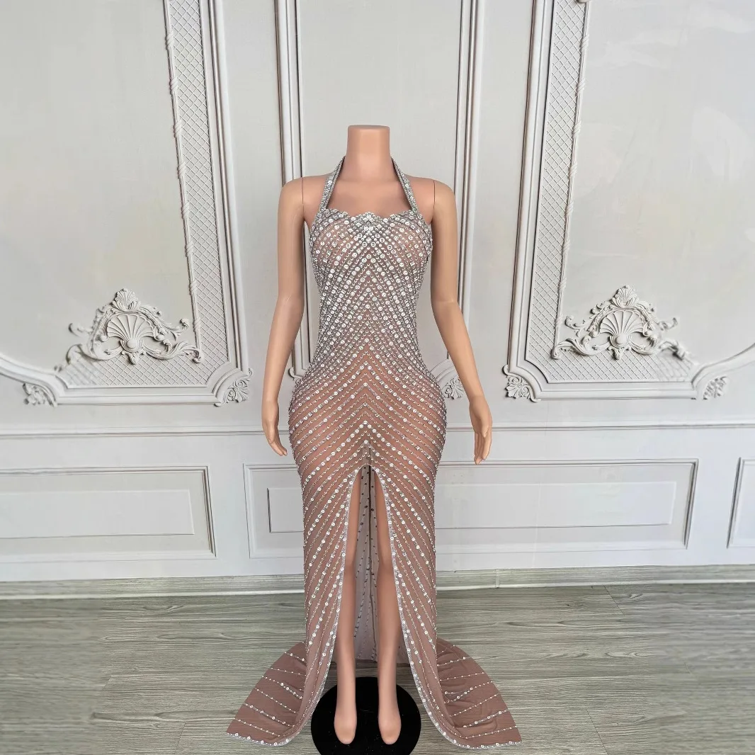 Vêtements de Performance pour groupe féminin, jupe longue en maille à strass, modèle d'invité, robe de Banquet de luxe légère haut de gamme, 2025
