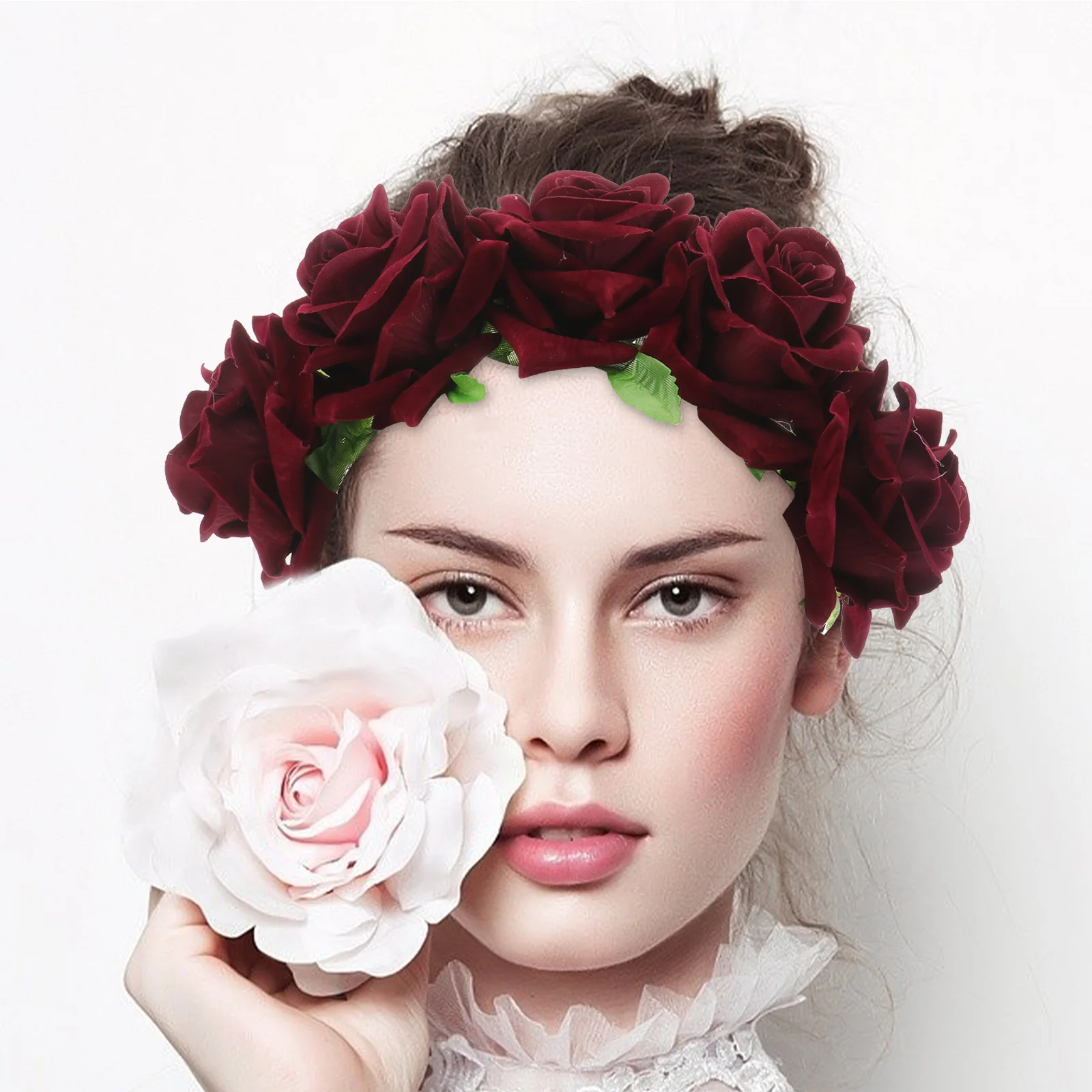 

Floral Hair For Women Rose Flower Bridal Headdress Stylish Party Travel Holiday Wedding Bridal Floral Headdress Accessory Decor