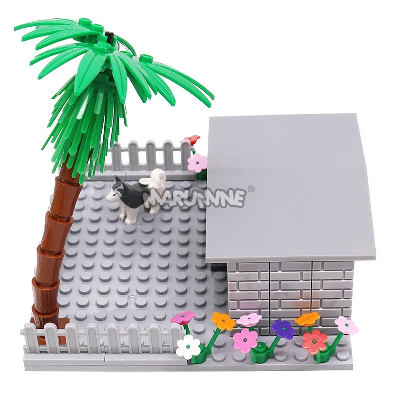 MARUMINE 2 セット MOC 犬の墓地シーン DIY パーツフェンスハウス墓石動物植物庭ビルディングブロックおもちゃ子供のギフト