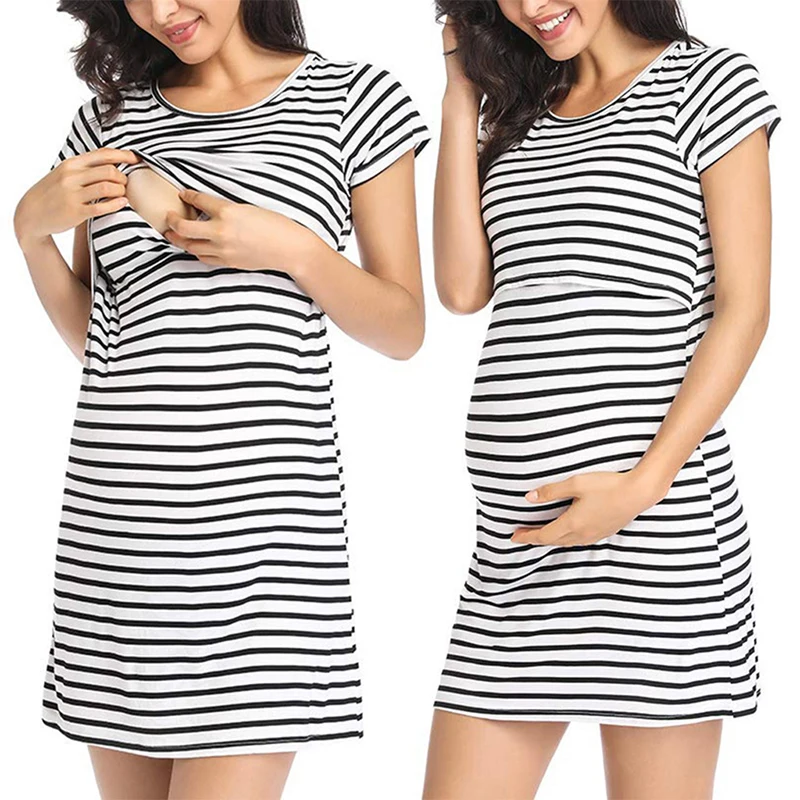 

Emotion Moms Cotton Striped Summer Spring New Skirt Pregnancy Dress for Pregnant Woman Maternity Dress Breastfeeding Dress