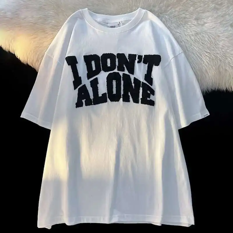 Street Fashion Summer Y2k Tshirt New Letter Embroidery Flocking Short-sleeved T-shirt Couple Matching Hip Hop Streetwear Tops