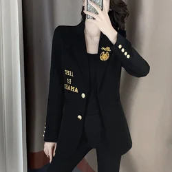 Abrigo de traje pequeño para mujer, chaqueta de manga larga, elegante, informal, con botón y bolsillo, empalme, aspecto versátil, más delgada, Otoño e Invierno