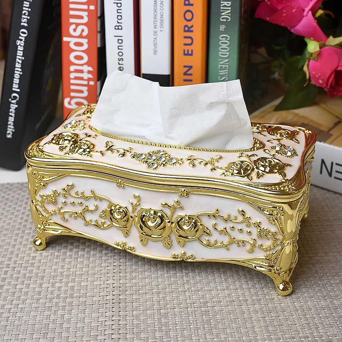 1Pcs Luxury Rose Tissue Box Acrylic Holder Set Elegant Design Tissue Holder Household Toilet Napkin Holder