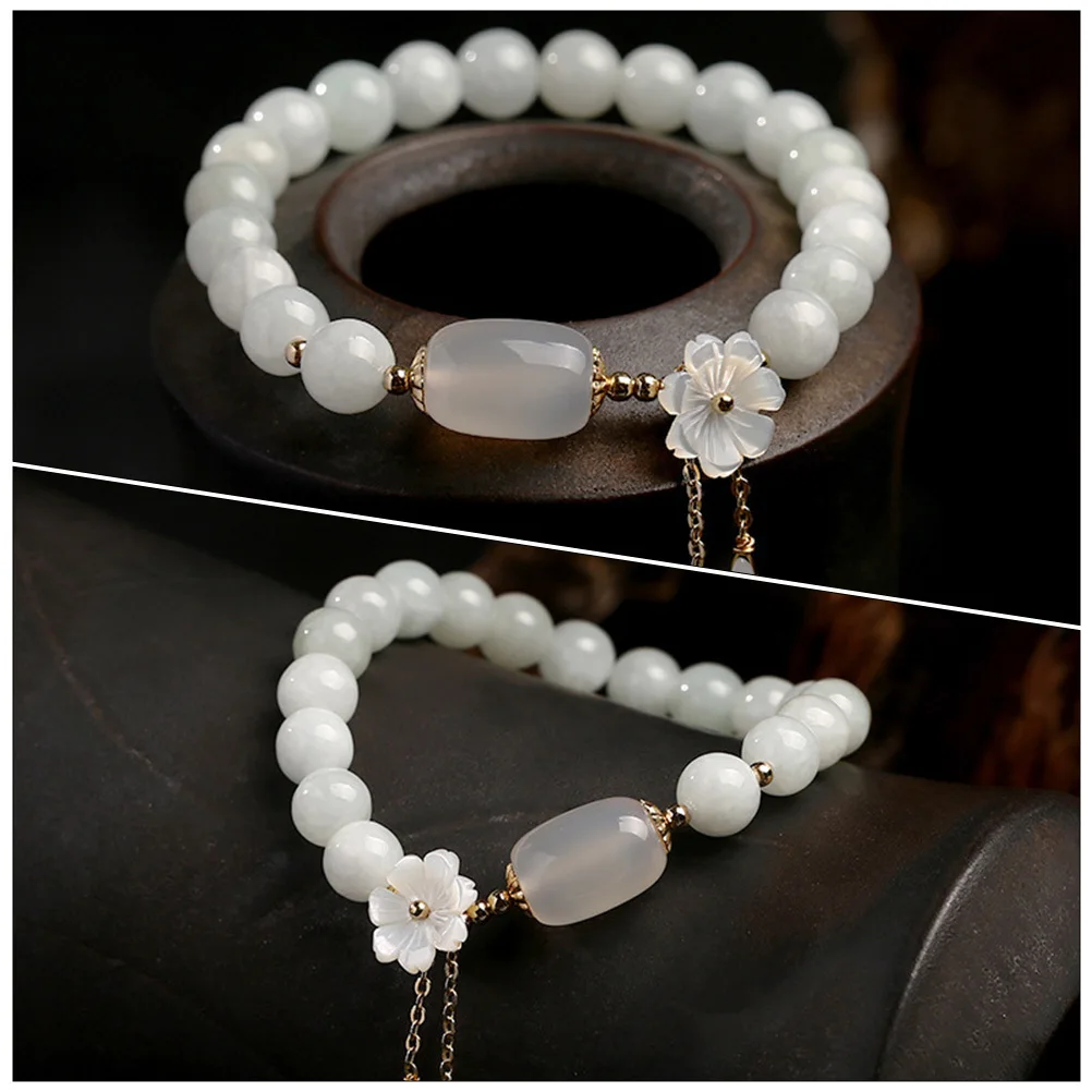 

Jade Bead Bracelet For Women Gemstone Stone Hand Chain Protection Wrist Jewelry Elegant Elastic Stackable Braces
