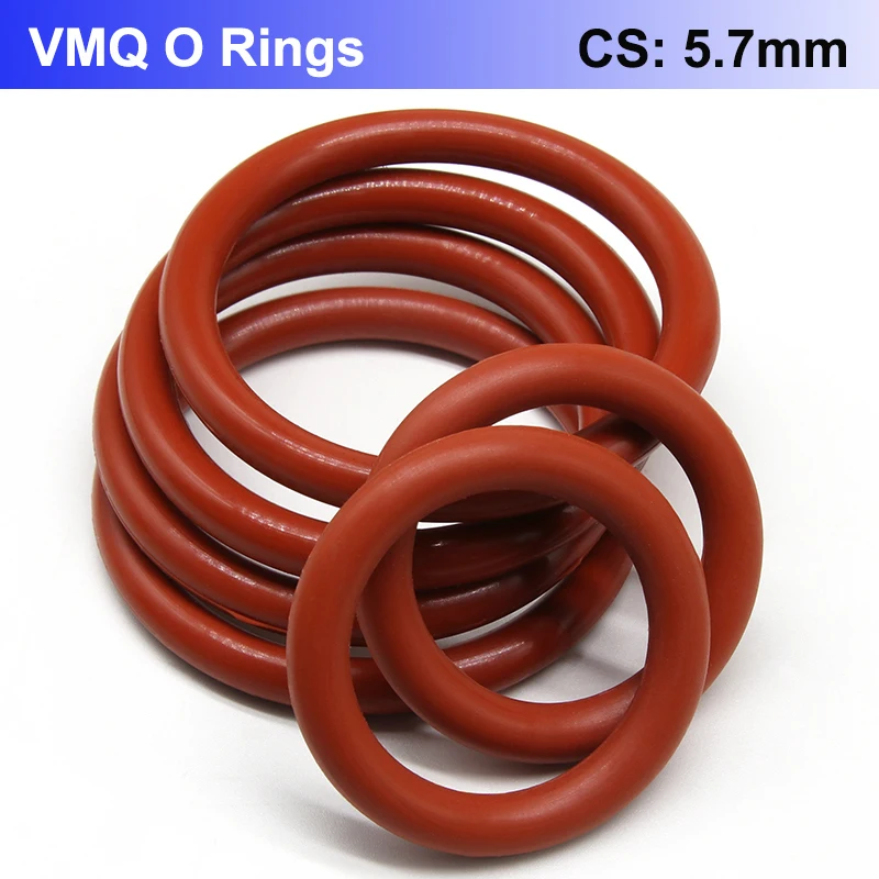 

5Pcs Red Food Grade VMQ O Ring Gasket CS 5.7mm OD 40 ~ 175mm Waterproof Washer Silicone Rubber Insulate Round O Shape Seal