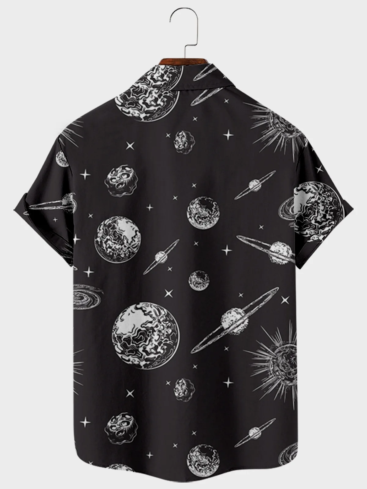 2021 men's casual trend Harajuku starry sky pattern spring and summer shirt short sleeve chest pocket design fashion buttons 5