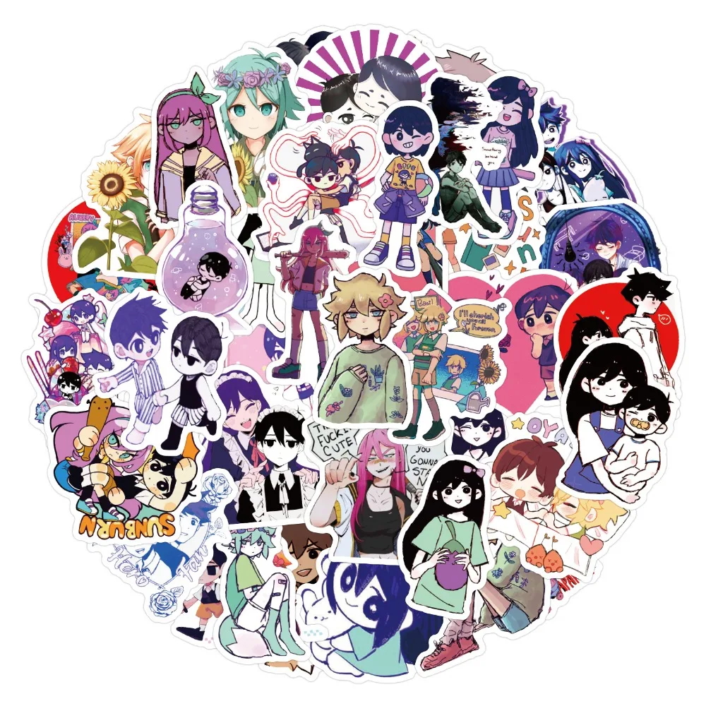 10/60Pcs Game Omori Stickers Anime Decal Waterproof Graffiti Skateboard Motorcycle Laptop Sunny Basil Cartoon Sticker for Kid