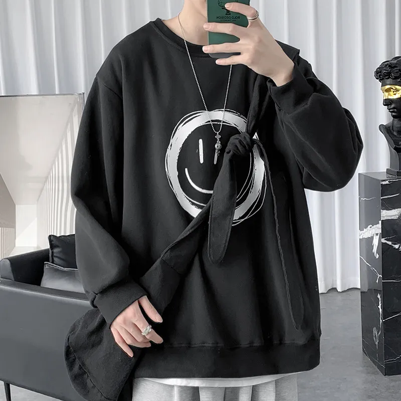 Smiling Face Printed Casual Round Neck Top, Trendy Casual Men's and Women's Spring and Autumn Sets, Head and Bathroom Clothes view 5