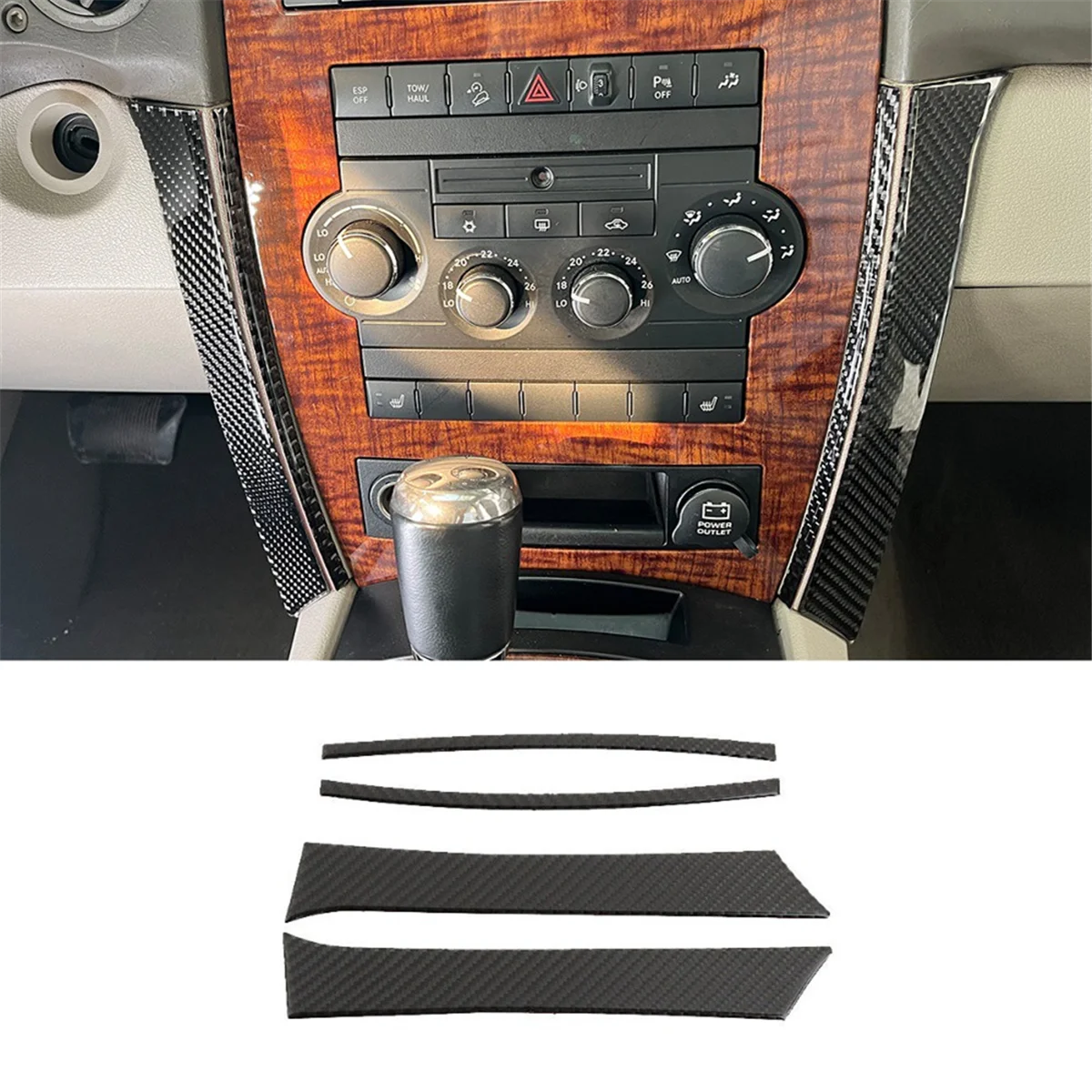 For Jeep Commander 2006-2010 Carbon Fiber Car Center Console Navigation Side Strips Trim Sticker Accessories