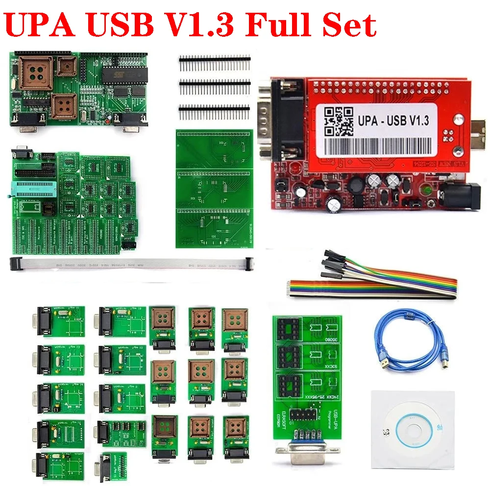 

UPA-USB программатор 1,3 с полными адаптерами, основной блок UPAUSB V1.3, TMS NEC ECU чип, тюнинг, перемычка и соединитель, кабель