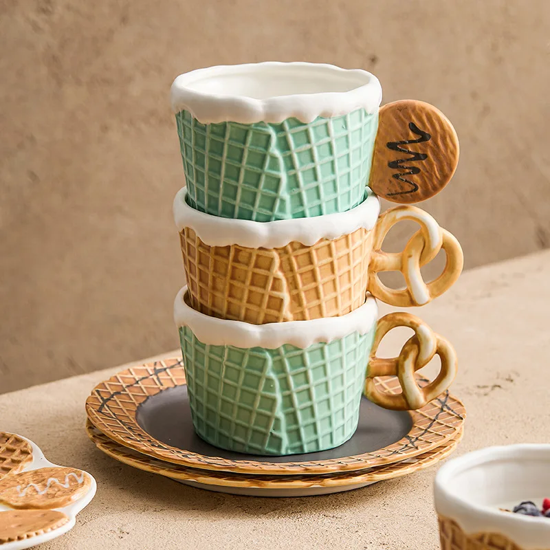 

Nordic Style Biscuit Shaped Ceramic Coffee Cup High-end Refined Milk Cup Afternoon Tea, Dessert Plate High Temperature Resistant