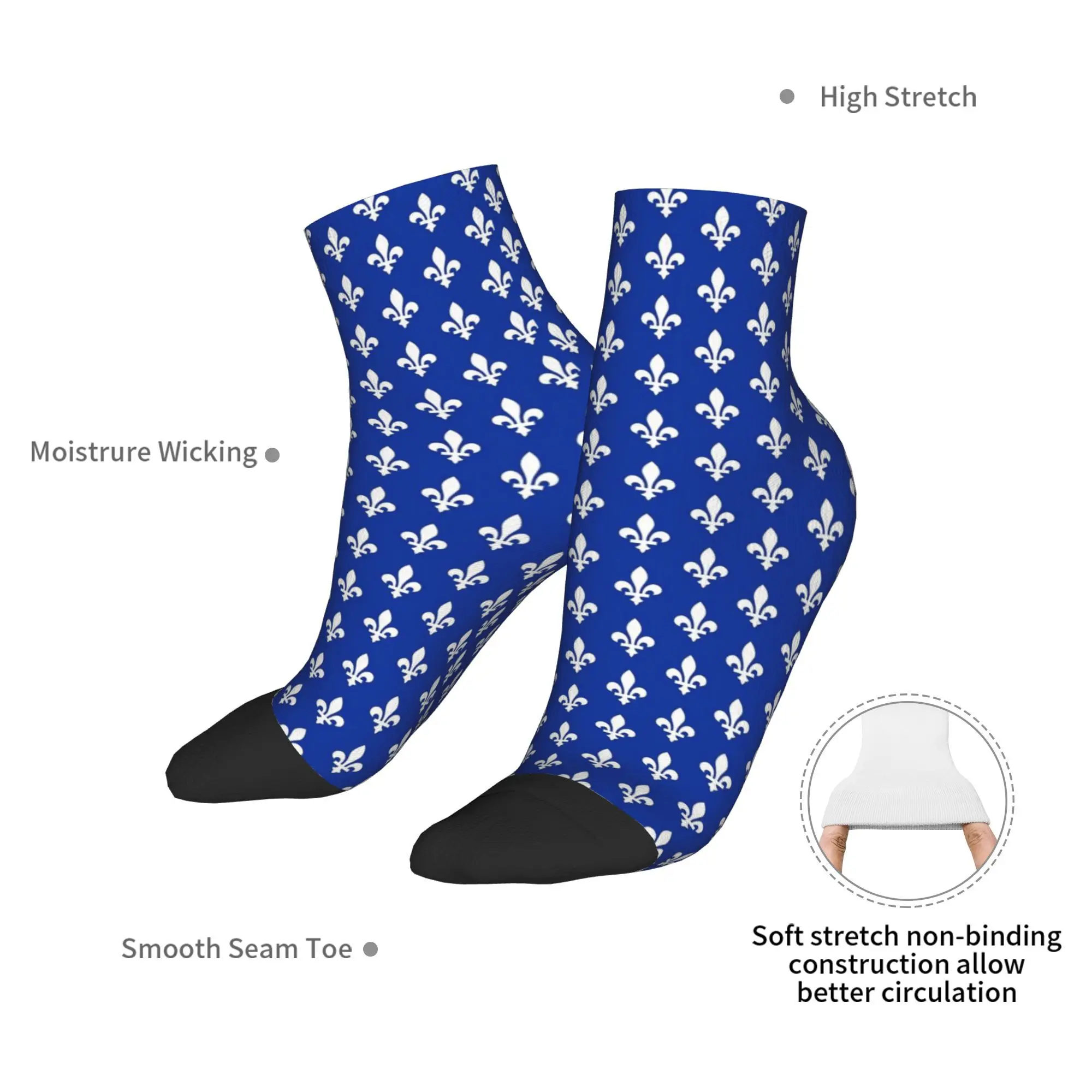 All Seasons Quebec Flag Canadian Province Socks Harajuku High Quality Crew Socks Casual Stockings for Men Women Christmas Gifts