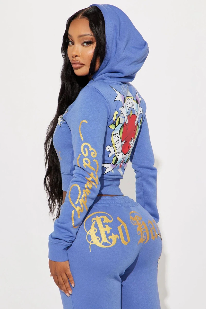 STYLISH LADY Cartoon Letter Printed 2 Piece Set Women Long Sleeve Hooded Jacket and Drawstring Pant Suits 2024 Fitness Tracksuit