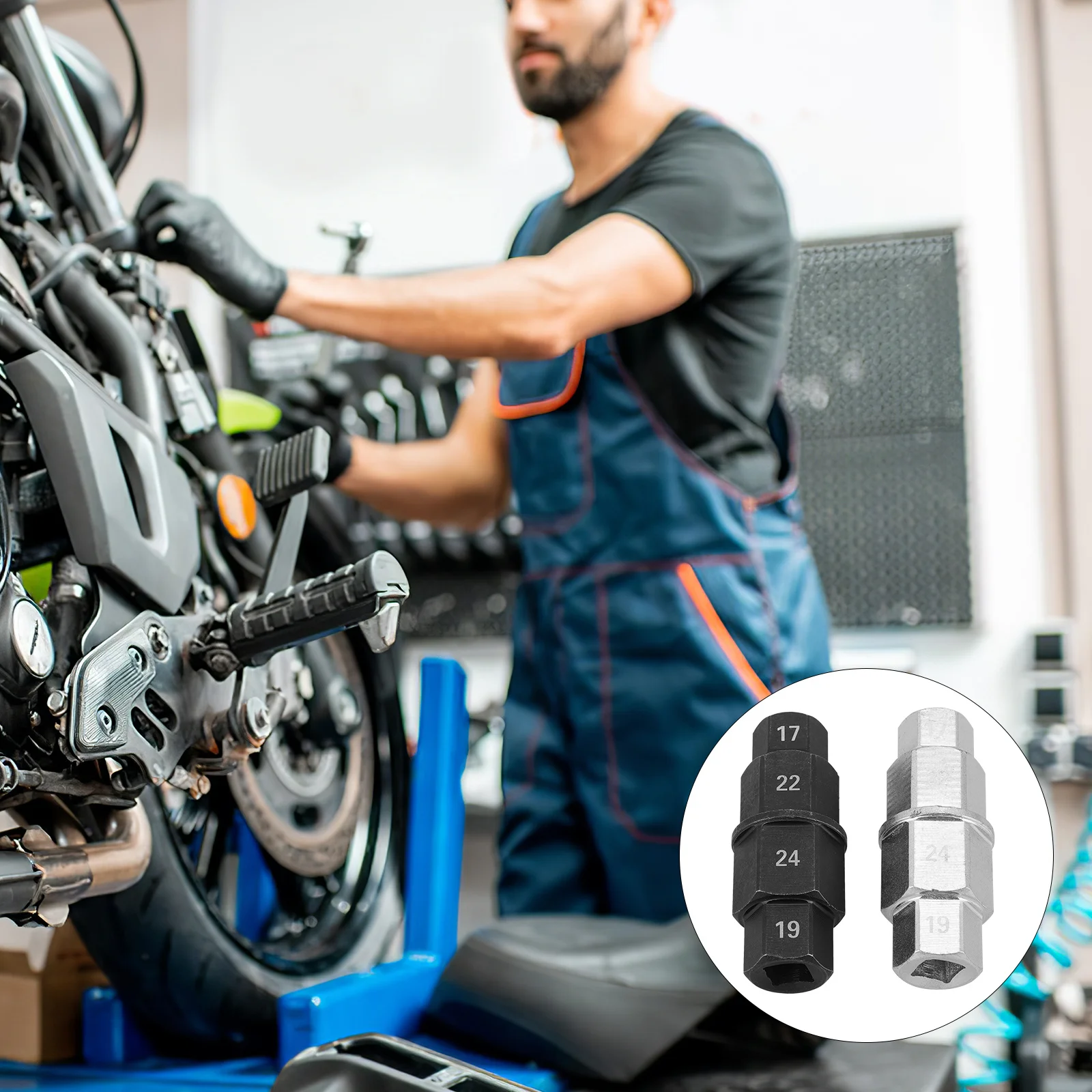 

2Pcs Motorcycle Front Wheel Axle Removal Tool Hex Spindle Socket Adapter Durable Steel Tool Motorcycle Spindle Adapter