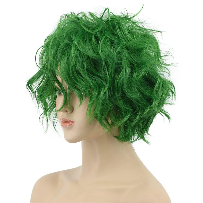 HAIRJOY-curto Bob peruca de cabelo sintético para homens e mulheres, fofo, encaracolado, verde, anime perucas