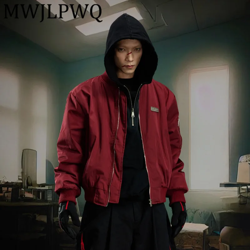 MWJLPWQ الرجال شارع العليا المطرزة قصيرة البيسبول طوق وسادة مبطنة الذكور شارع العليا سستة معطف طويل الأكمام العصرية 12233