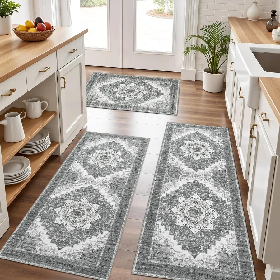 

100 Non Slip Kitchen Rugs Sets of 3 Washable Boho Kitchen Mats for Floor Farmhouse Kitchen Rug Soft Runner Rug for Hallway Lau